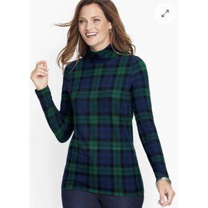 Talbots Blackwatch Plaid Knit Turtleneck Classy Blue Green Petite P